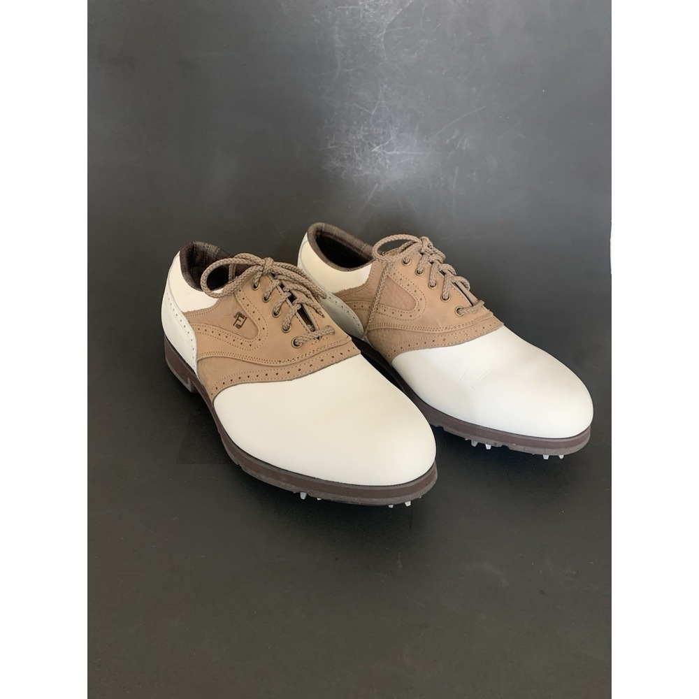 FootJoy SoftJoys Terrains Womens Golf Shoes 9W White Tan Saddle w/Spikes 98308
